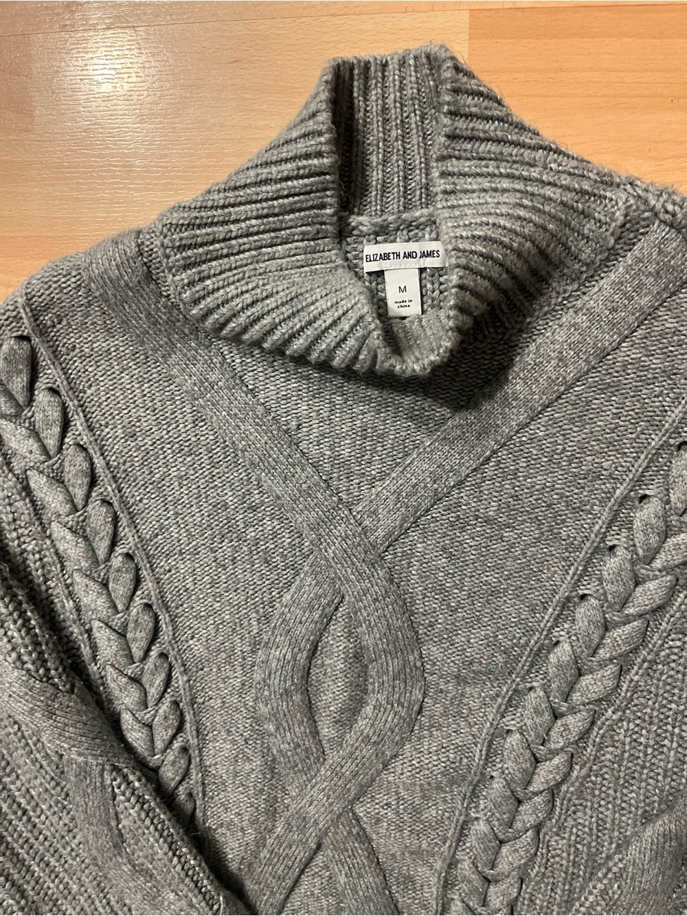 Elizabeth and James women's  Gray Cable-Knit Turtleneck Sweater